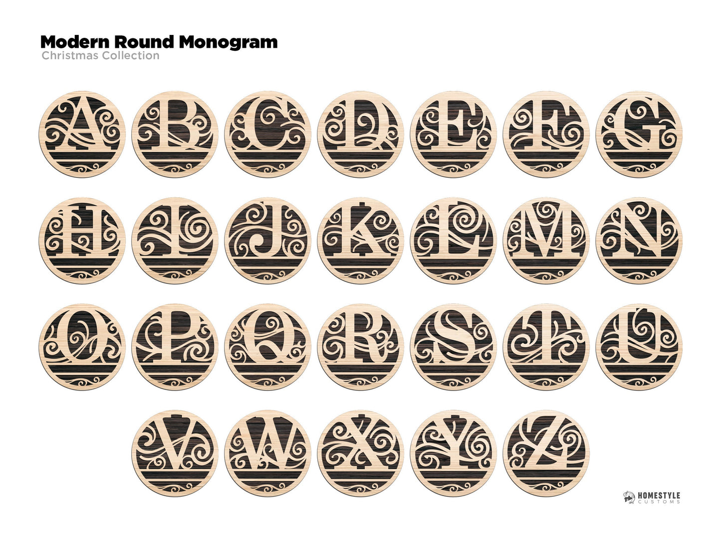 Modern Round Monogram - SVG File Download - Sized for Glowforge - Customizable Monogram