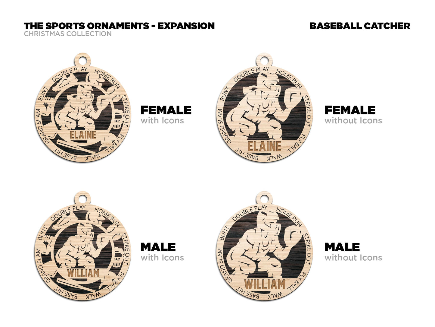 Back Catcher - Stadium Series Ornaments - 4 Unique designs - SVG, PDF, AI File Download - Sized for Glowforge