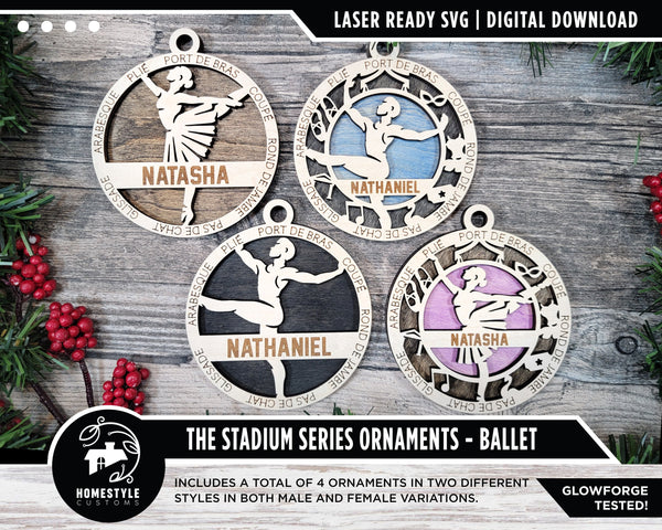 Dance Ballet - Stadium Series Ornaments - 4 Unique designs - SVG, PDF, AI File Download - Sized for Glowforge