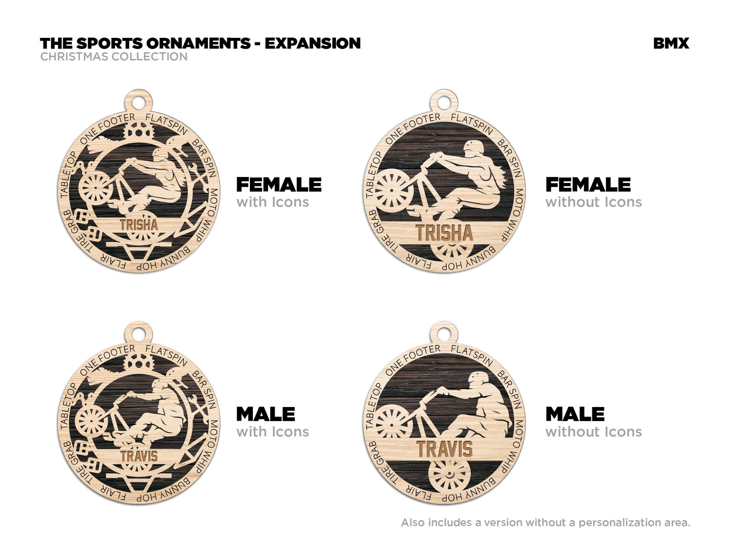 BMXRider - Stadium Series Ornaments - 4 Unique designs - SVG, PDF, AI File Download - Sized for Glowforge
