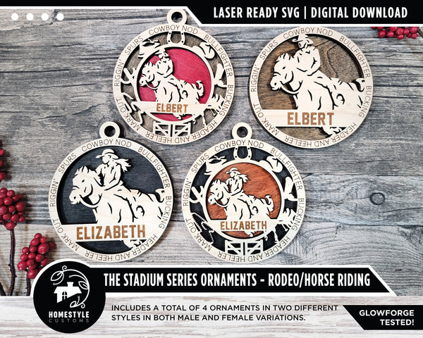 Horse Riding - Stadium Series Ornaments - 4 Unique designs - SVG, PDF, AI File Download - Sized for Glowforge