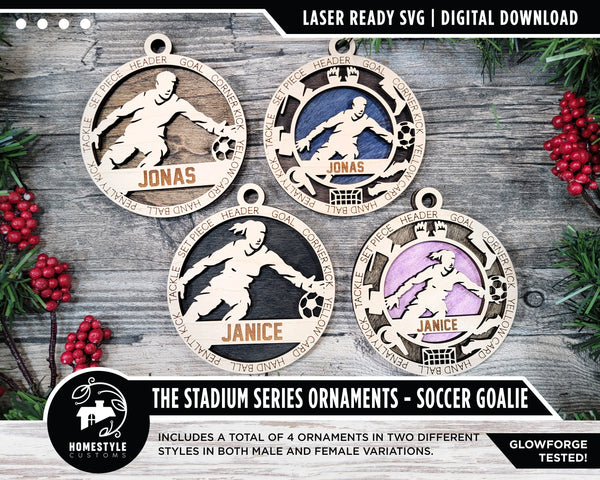 Soccer Goalie - Stadium Series Ornaments - 4 Unique designs - SVG, PDF, AI File Download - Sized for Glowforge