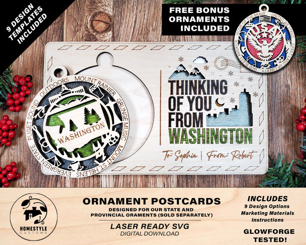 Ornament Postcards - 9 Design Templates - Ornaments sold Separately  - SVG File Download - Sized for Glowforge - Laser Ready Digital Files