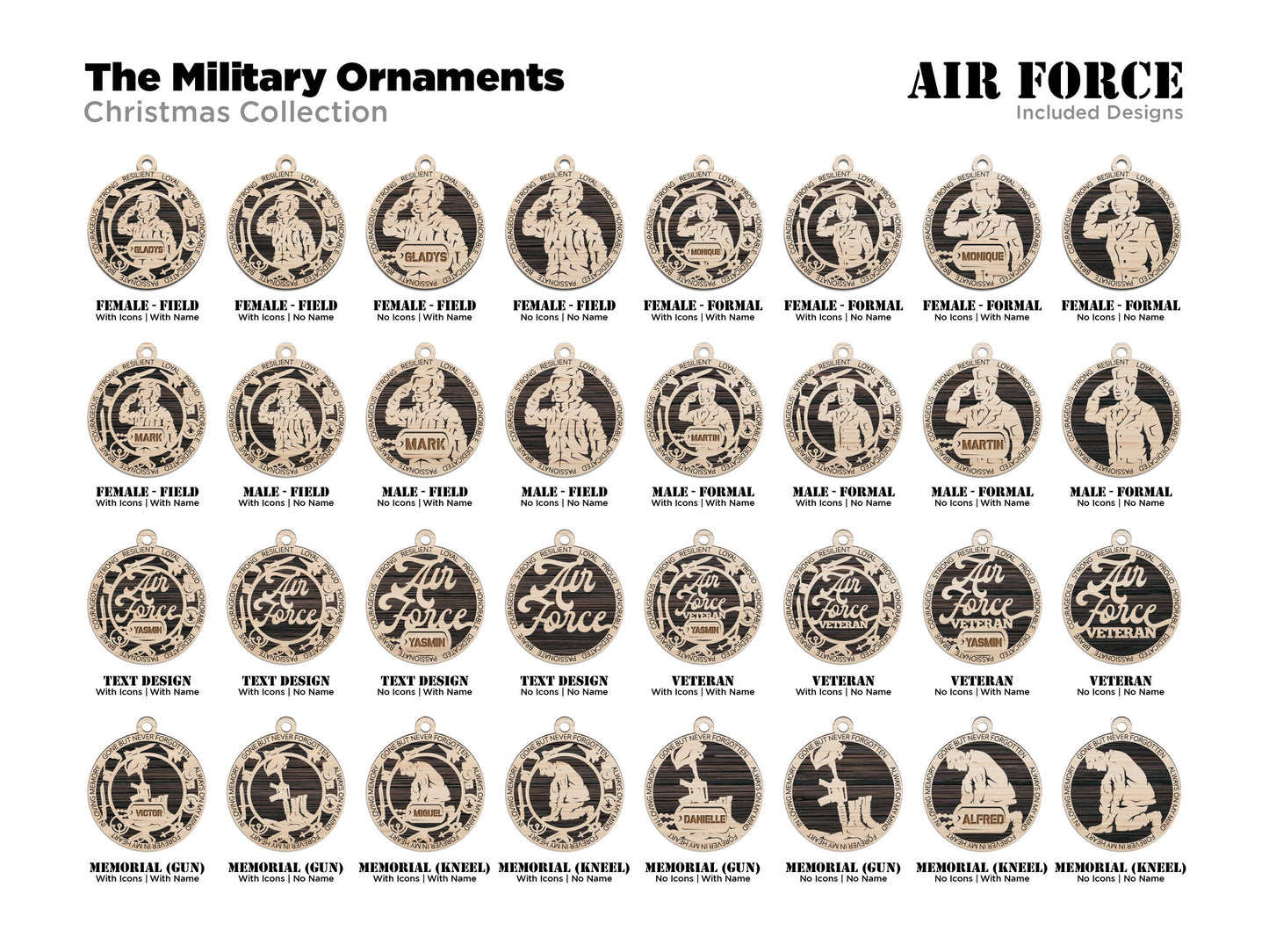 Air Force Ornament Bundle - 24 Unique designs - SVG, PDF, AI File Download - Sized for Glowforge