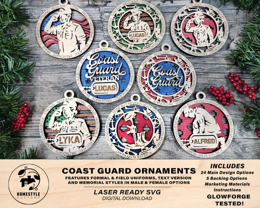 Coast Guard Ornament Bundle - 24 Unique designs - SVG, PDF, AI File Download - Sized for Glowforge