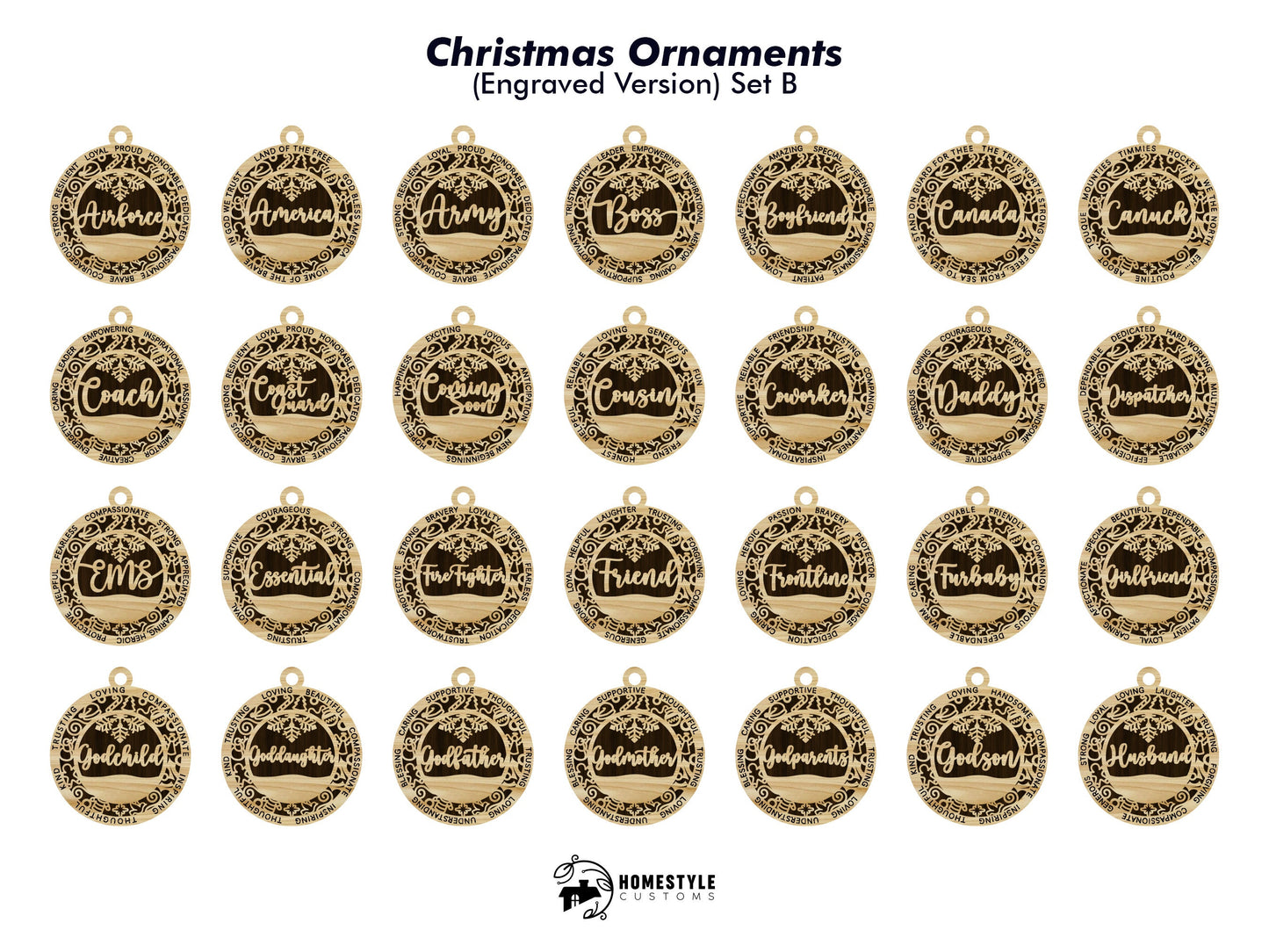 106 FILE EXPANSION Ultimate Christmas Ornament Bundle - SVG File Download - Sized for Glowforge