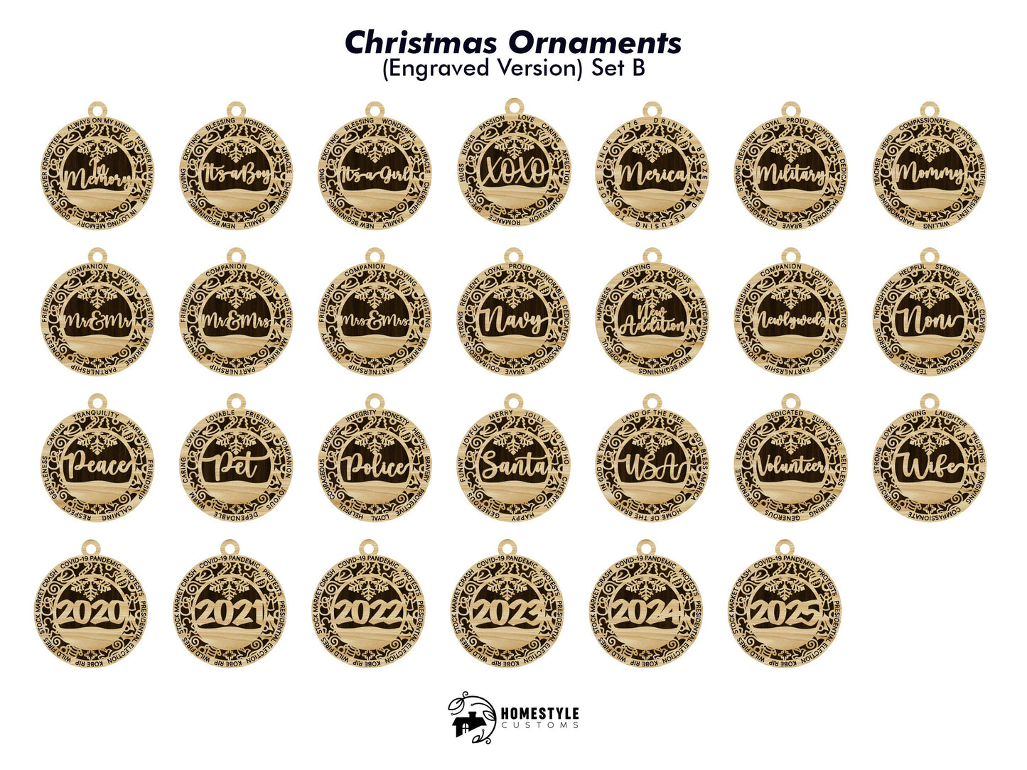 106 FILE EXPANSION Ultimate Christmas Ornament Bundle - SVG File Download - Sized for Glowforge