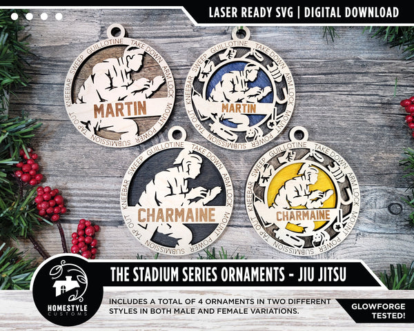 Jiu Jitsu - Stadium Series Ornaments - 4 Unique designs - SVG, PDF, AI File Download - Sized for Glowforge