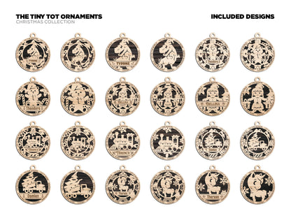 Tiny Tot Ornaments - 12 Unique designs - SVG, PDF, AI File Download - Sized for Glowforge