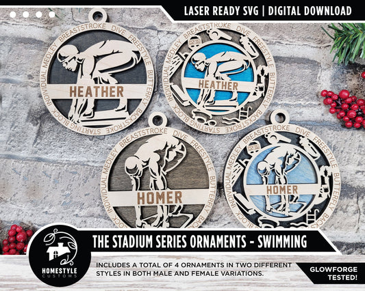 Swimming - Stadium Series Ornaments - 4 Unique designs - SVG, PDF, AI File Download - Sized for Glowforge