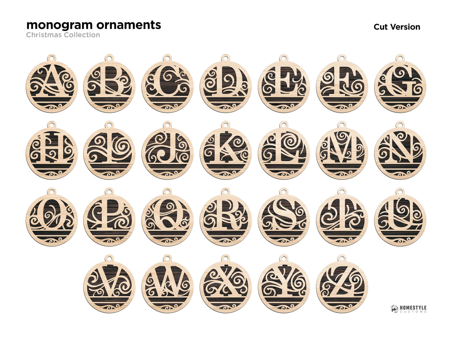 Monogram Ornament Bundle - A-Z in Two Styles - 48 Designs - SVG File Download - Sized for Glowforge