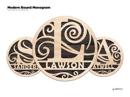 Modern Round Monogram - SVG File Download - Sized for Glowforge - Customizable Monogram