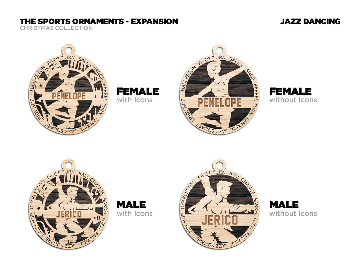 Dance Jazz - Stadium Series Ornaments - 4 Unique designs - SVG, PDF, AI File Download - Sized for Glowforge