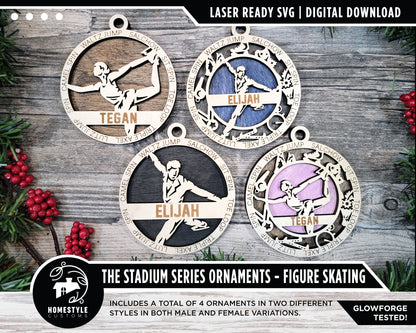 Figure Skating - Stadium Series Ornaments - 4 Unique designs - SVG, PDF, AI File Download - Sized for Glowforge