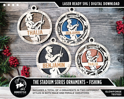Fishing - Stadium Series Ornaments - 4 Unique designs - SVG, PDF, AI File Download - Sized for Glowforge