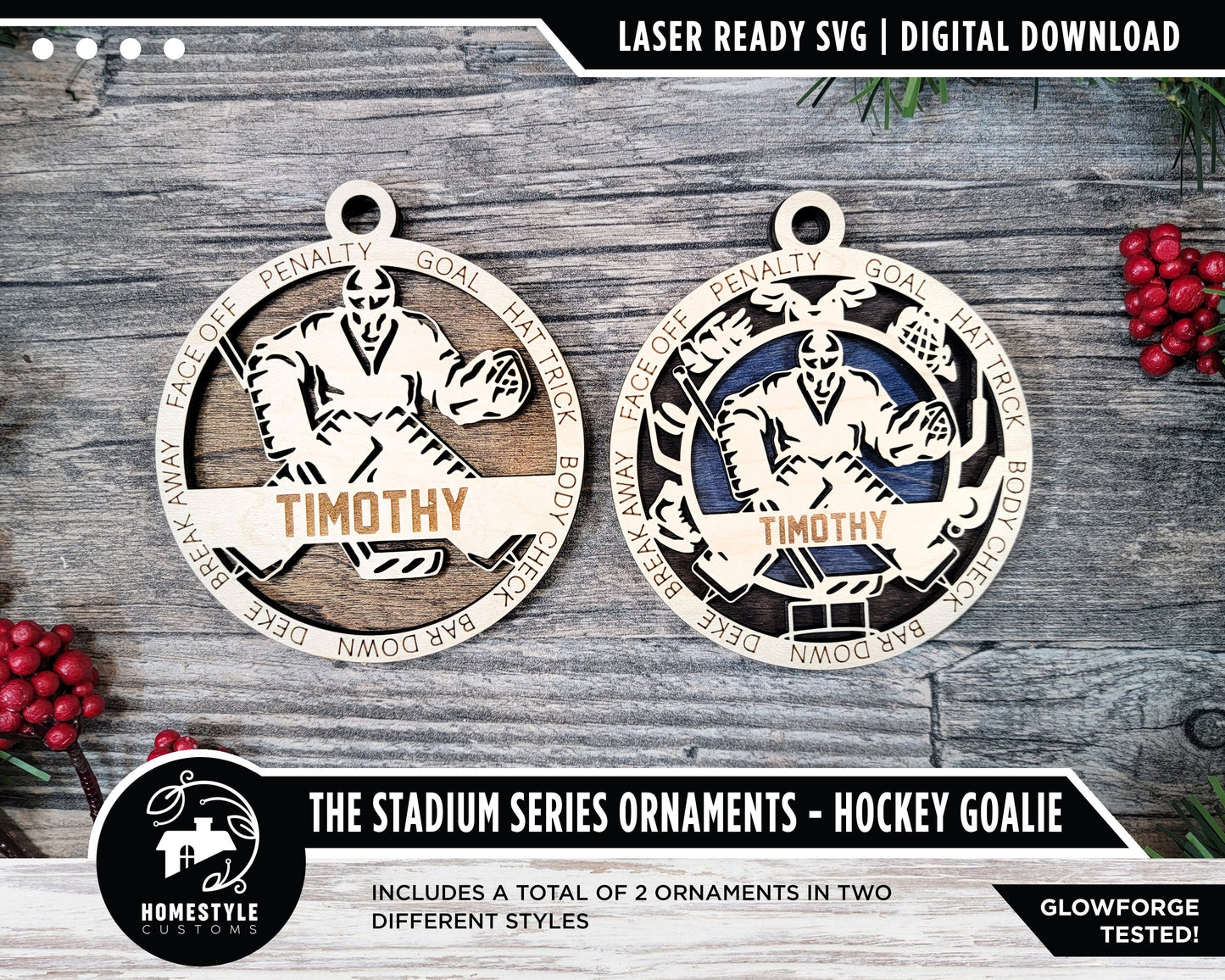 Hockey Goalie - Stadium Series Ornaments - 2 Unique designs - SVG, PDF, AI File Download - Sized for Glowforge