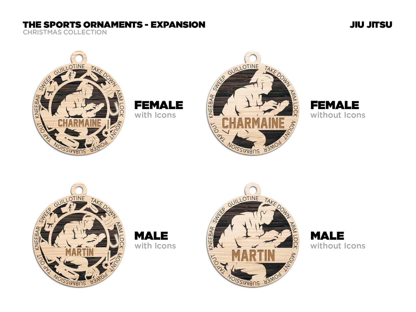 Jiu Jitsu - Stadium Series Ornaments - 4 Unique designs - SVG, PDF, AI File Download - Sized for Glowforge