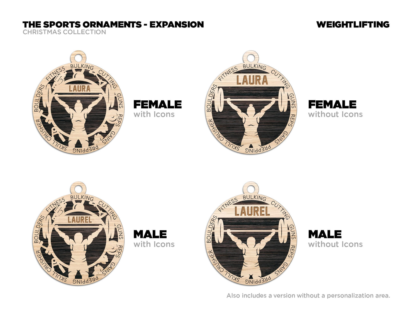 Weight Lifting - Stadium Series Ornaments - 4 Unique designs - SVG, PDF, AI File Download - Sized for Glowforge