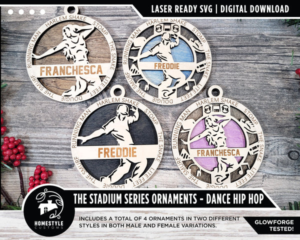 Dance HipHop - Stadium Series Ornaments - 4 Unique designs - SVG, PDF, AI File Download - Sized for Glowforge