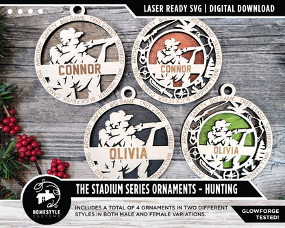 Hunting  - Stadium Series Ornaments - 4 Unique designs - SVG, PDF, AI File Download - Sized for Glowforge