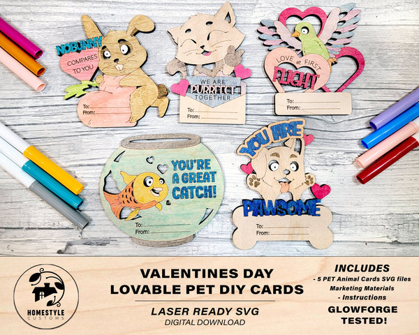 Valentines DIY Lovable Pet Paint Card Craft - SVG File Download - Sized & Tested on Glowforge