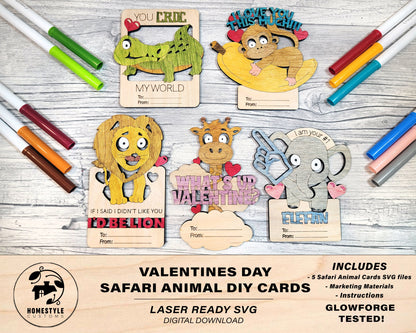Valentines DIY Safari Paint Card Craft - SVG File Download - Sized & Tested on Glowforge