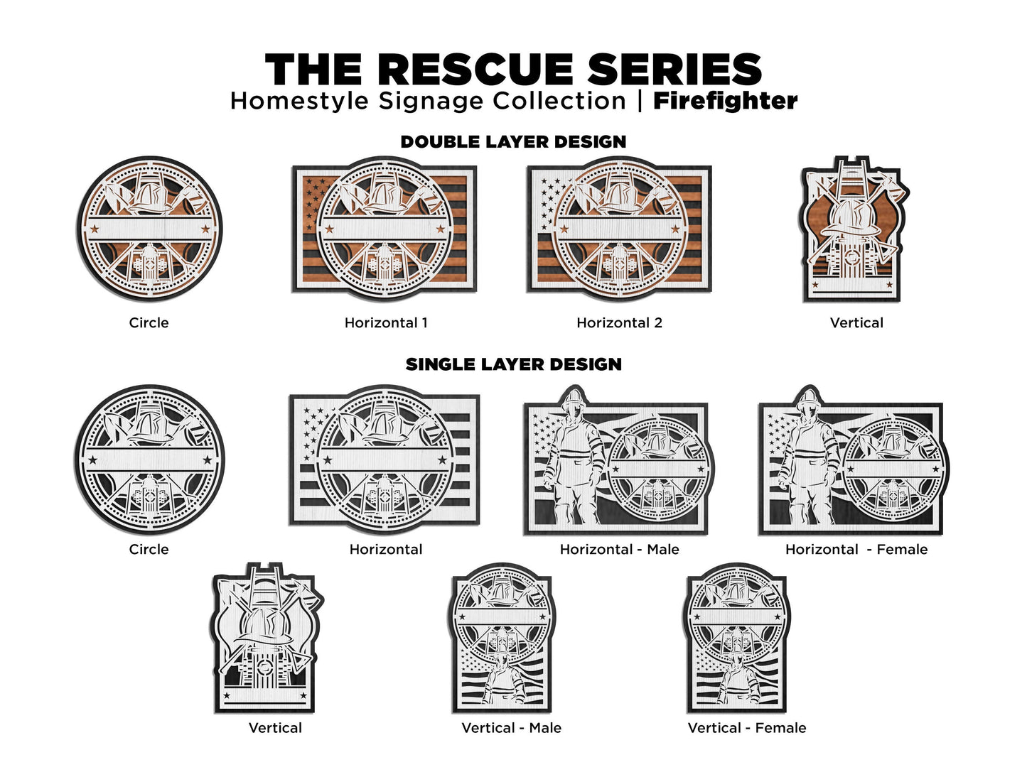 The Rescue Series Signage - Fire Fighter - 22 Designs - SVG File Download - Sized for Glowforge