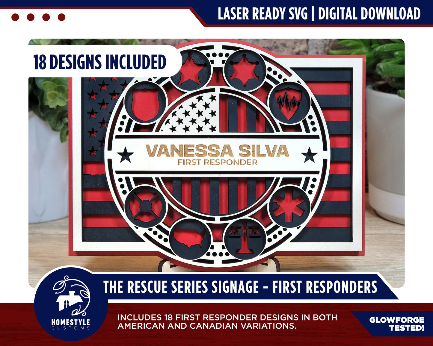 The Rescue Series Signage - First Responder - 9 Designs - SVG File Download - Sized for Glowforge