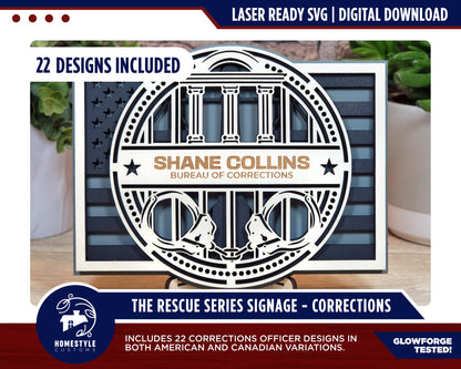 The Rescue Series Signage - Corrections Officer - 22 Designs - SVG File Download - Sized for Glowforge