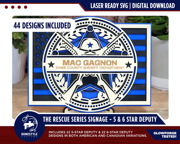 The Rescue Series Signage - 5 & 6 Star Deputy - 44 Designs - SVG File Download - Sized for Glowforge