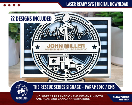 The Rescue Series Signage - Paramedic EMS - 22 Designs - SVG File Download - Sized for Glowforge