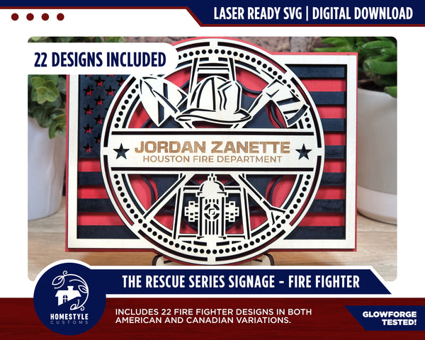 The Rescue Series Signage - Fire Fighter - 22 Designs - SVG File Download - Sized for Glowforge