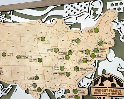 The Stadium Series Soccer Map - Stadium Tracker - SVG File Download - Sized for Glowforge