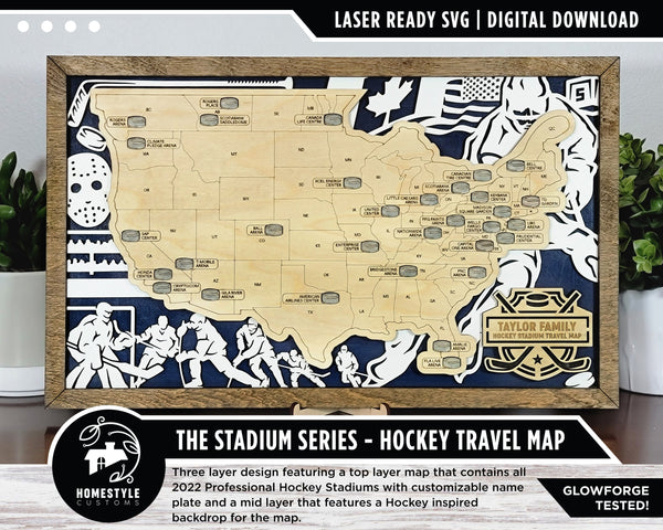 The Stadium Series Hockey Map - Stadium Tracker - SVG File Download - Sized for Glowforge