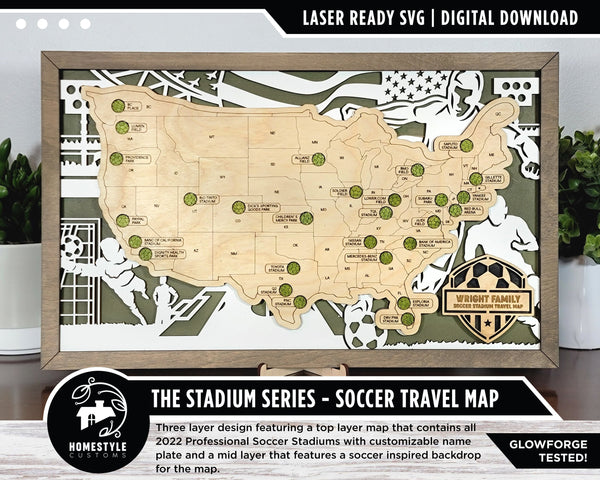 The Stadium Series Soccer Map - Stadium Tracker - SVG File Download - Sized for Glowforge