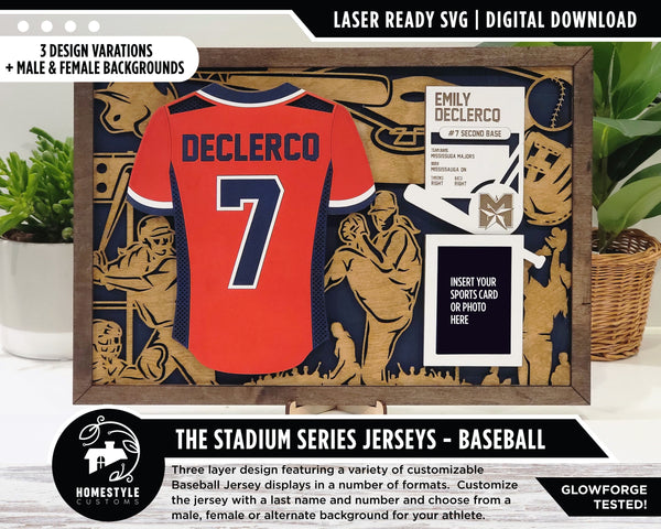 Stadium Series Jerseys - Baseball - 3 Variations - Male, Female & Alternate Backgrounds - SVG File Download - Sized for Glowforge