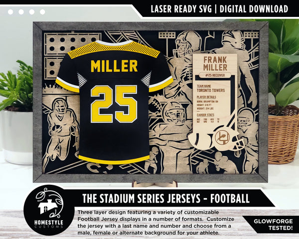 Stadium Series Jerseys - Football - 3 Variations - Male, Female & Alternate Backgrounds - SVG File Download - Sized for Glowforge