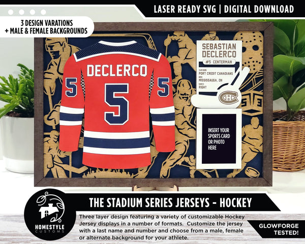 Stadium Series Jerseys - Hockey - 3 Variations - Male, Female & Alternate Backgrounds - SVG File Download - Sized for Glowforge