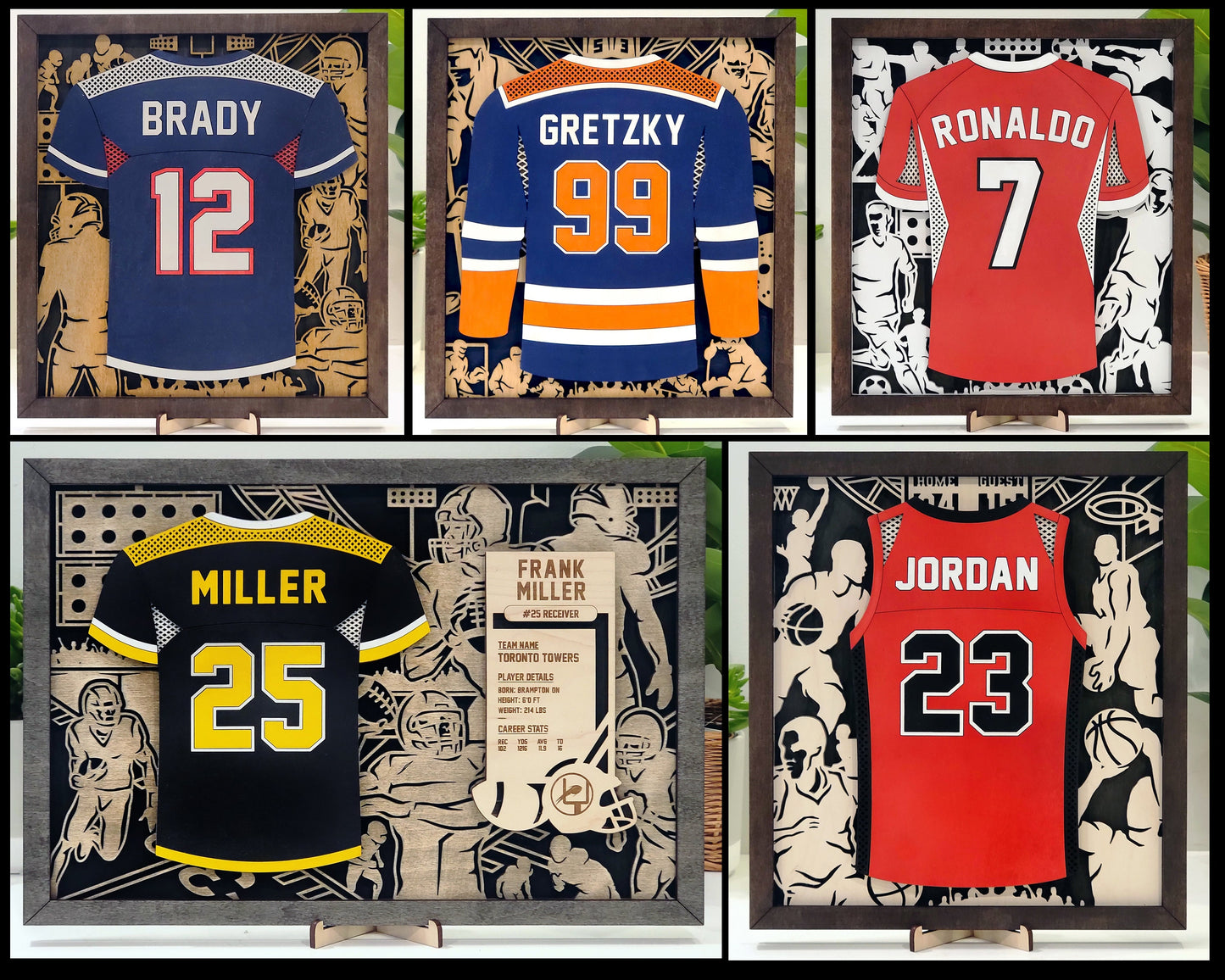 Stadium Series Jersey Mega Bundle - 5 Sports - 3 Variations for Each - Male, Female & Alternate Backgrounds - SVG Files -Sized for Glowforge