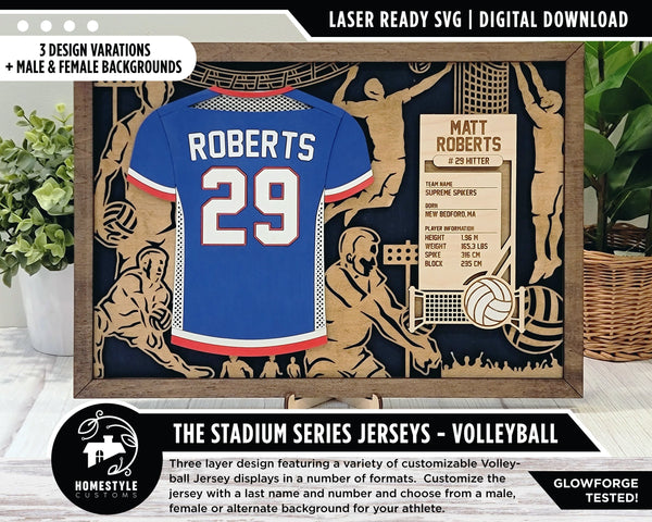 Stadium Series Jerseys - Volleyball - 3 Variations - Male, Female & Alternate Backgrounds - SVG File Download - Sized for Glowforge