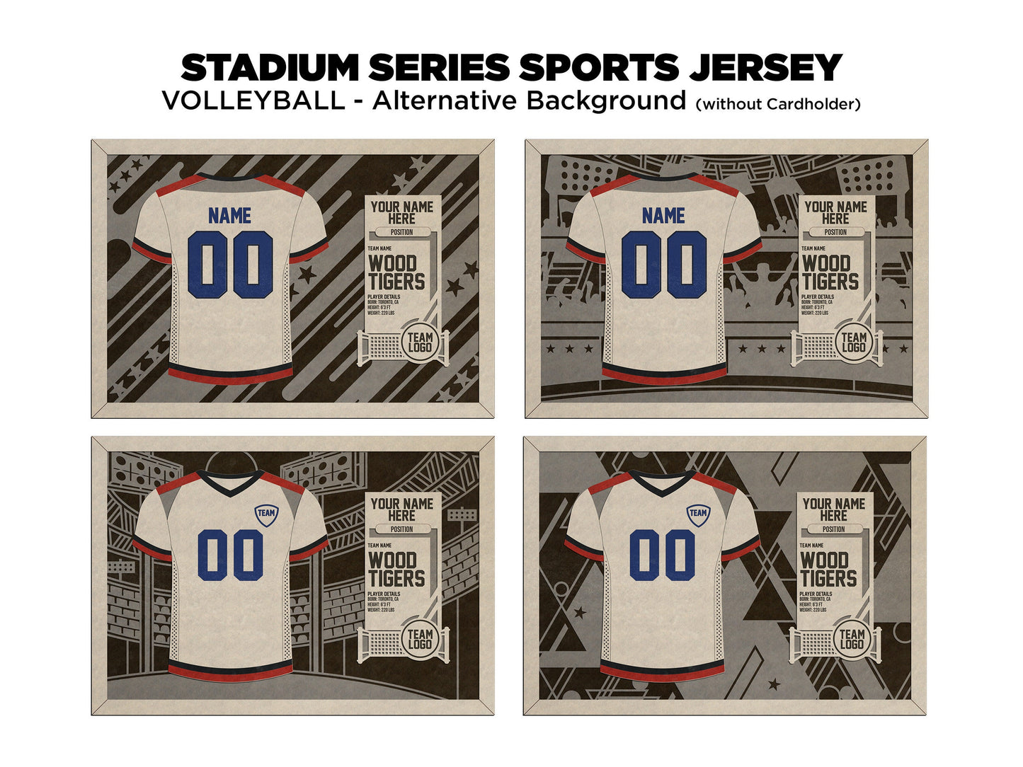 Stadium Series Jerseys - Volleyball - 3 Variations - Male, Female & Alternate Backgrounds - SVG File Download - Sized for Glowforge