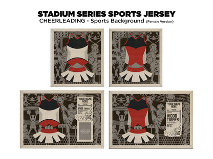 Stadium Series Jerseys - Cheerleading - 3 Variations - Male, Female & Alternate Backgrounds - SVG File Download - Sized for Glowforge