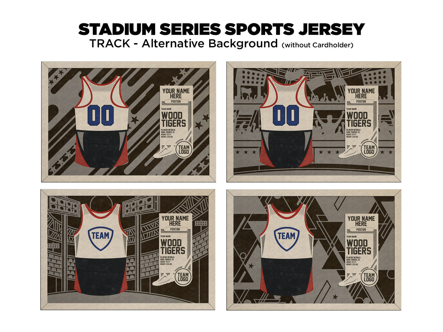 Stadium Series Jerseys - Track and Field - 3 Variations - Male, Female & Alternate Backgrounds - SVG File Download - Sized for Glowforge