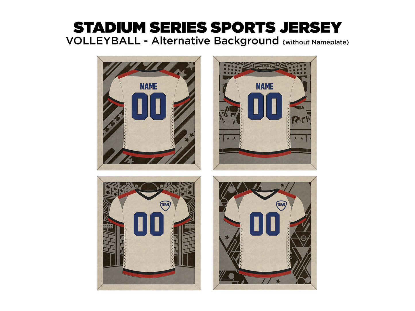 Stadium Series Jerseys - Volleyball - 3 Variations - Male, Female & Alternate Backgrounds - SVG File Download - Sized for Glowforge