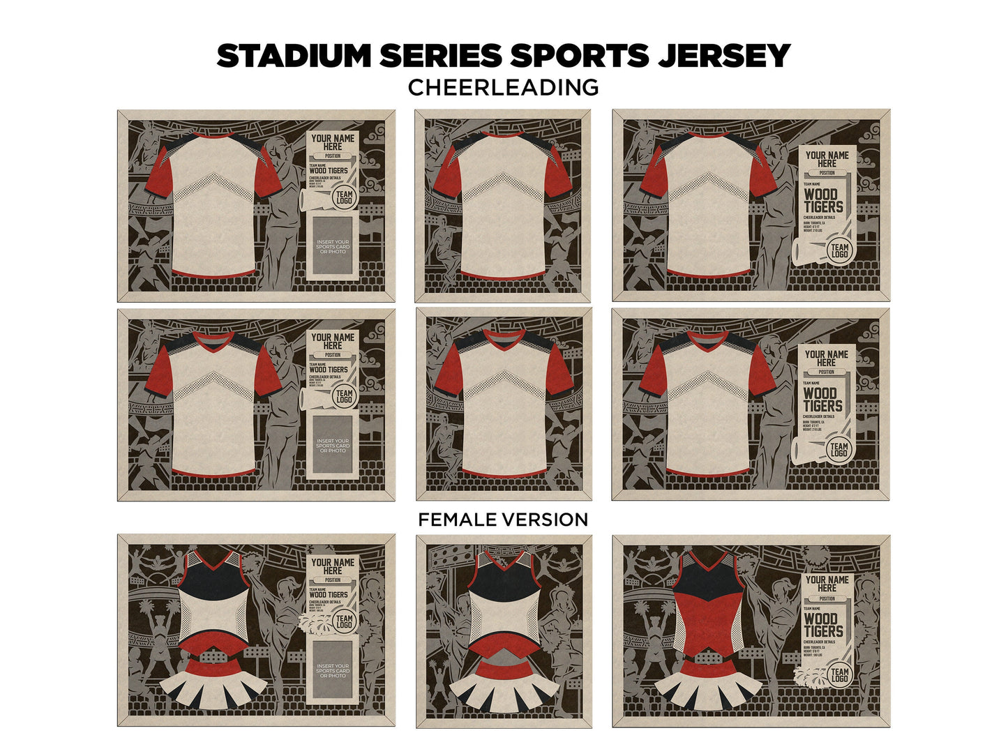 Stadium Series Jersey Expansion Bundle - 5 Sports - 3 Variations for Each - Male, Female & Alt Backgrounds - SVG Files -Sized for Glowforge