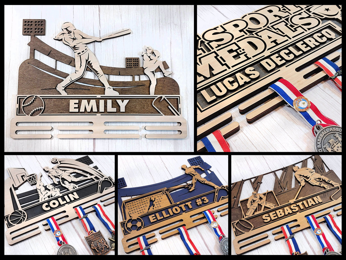 Stadium Series Medal Holders - 5 Sports and 1 Universal Holder - Male and Female Versions Included - SVG Files - Sized for Glowforge
