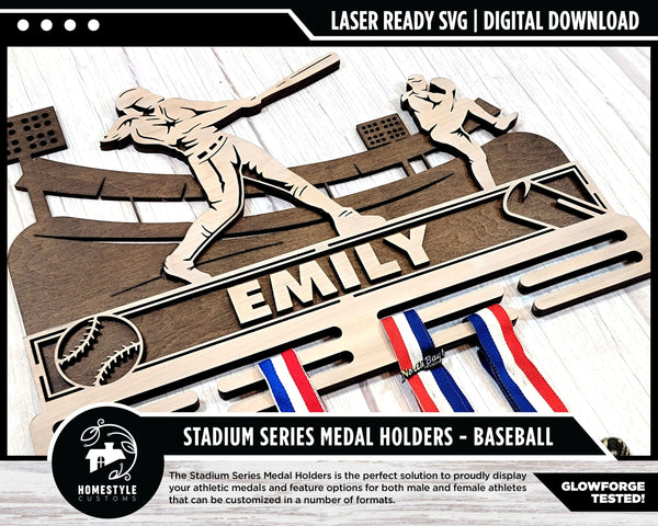 Stadium Series Medal Holders - Baseball - Male and Female Versions Included - SVG Files - Sized for Glowforge