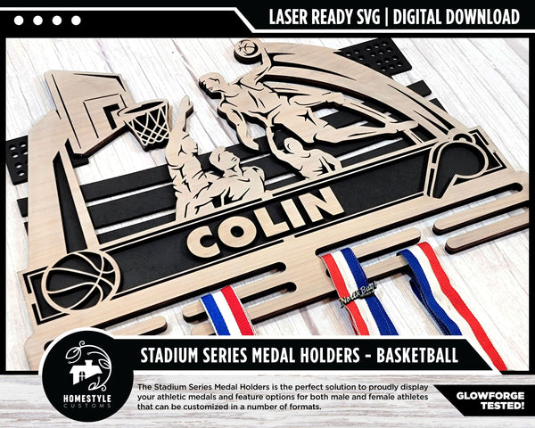 Stadium Series Medal Holders - Basketball - Male and Female Versions Included - SVG Files - Sized for Glowforge
