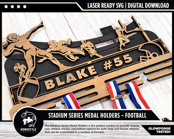 Stadium Series Medal Holders - Football - Male and Female Versions Included - SVG Files - Sized for Glowforge