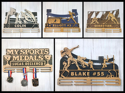 Stadium Series Medal Holders - 5 Sports and 1 Universal Holder - Male and Female Versions Included - SVG Files - Sized for Glowforge